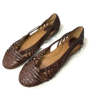 New Fossil Woven Leather Flats 9 Shoes Brown